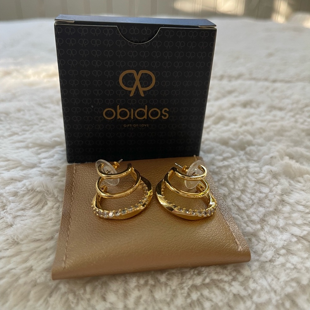 OBIDOS Gold tone and Crystal Hoop Earrings
